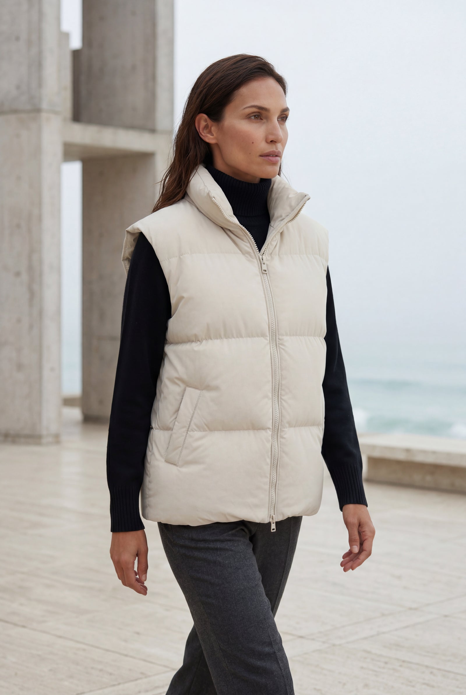 Cream Minimalist Hip-length Padded Bodywarmer Vest - Photo 4