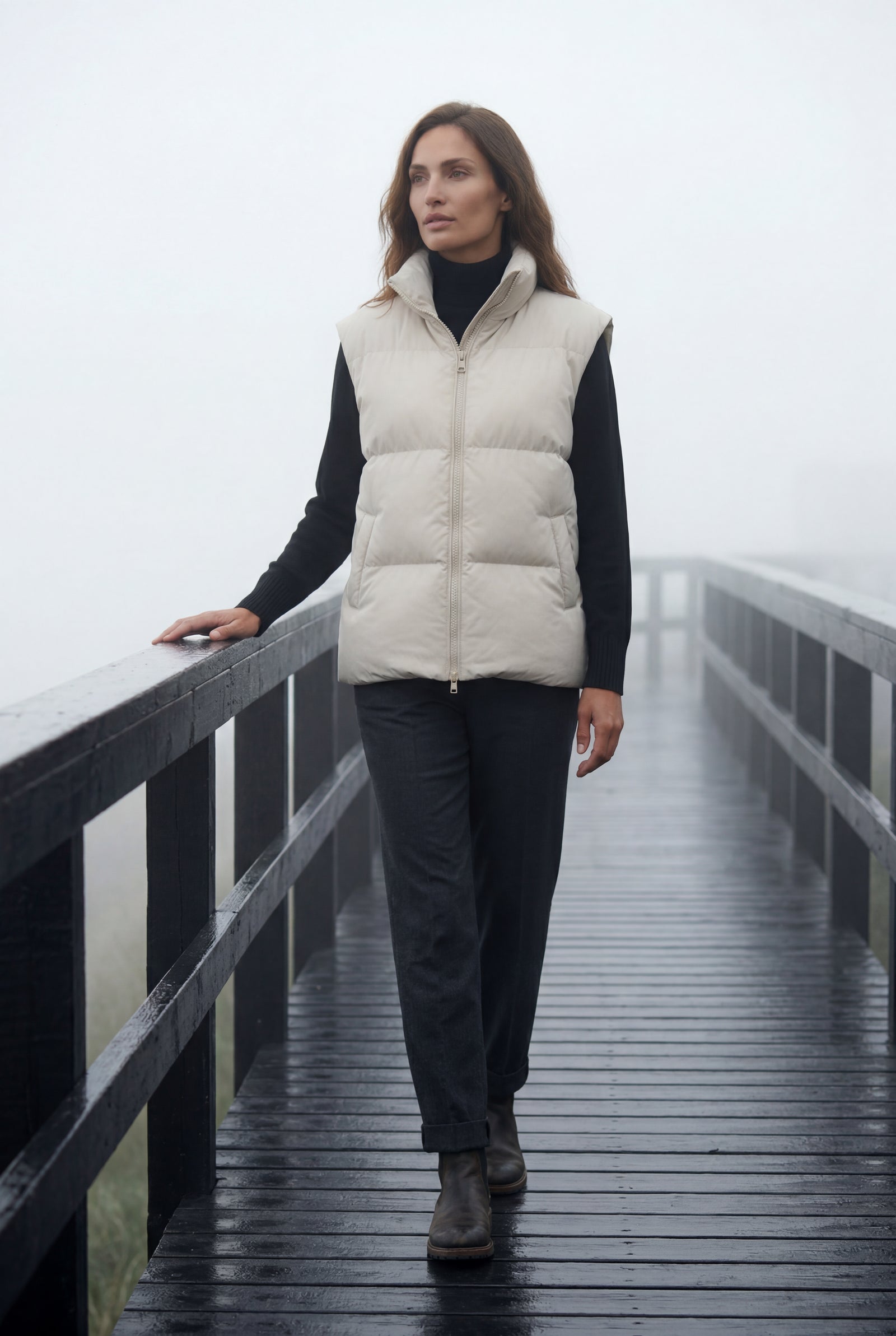 Cream Minimalist Hip-length Padded Bodywarmer Vest - Photo 6