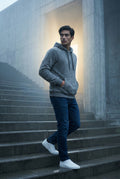 Gray Modern Fit Plush Hoodie with Kangaroo Pocket - Modern fit hoodie - Photo 5