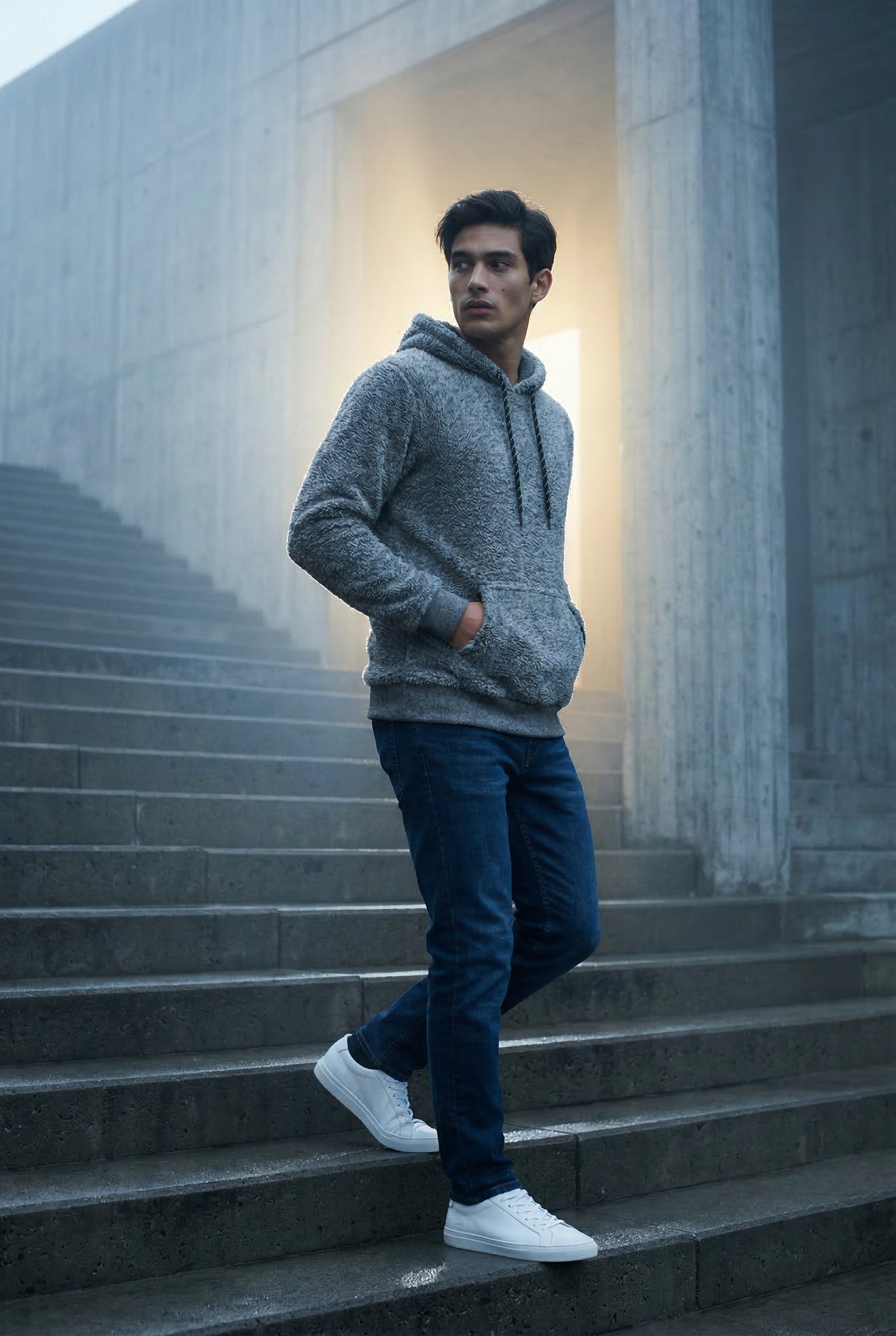 Gray Modern Fit Plush Hoodie with Kangaroo Pocket - Modern fit hoodie - Photo 5