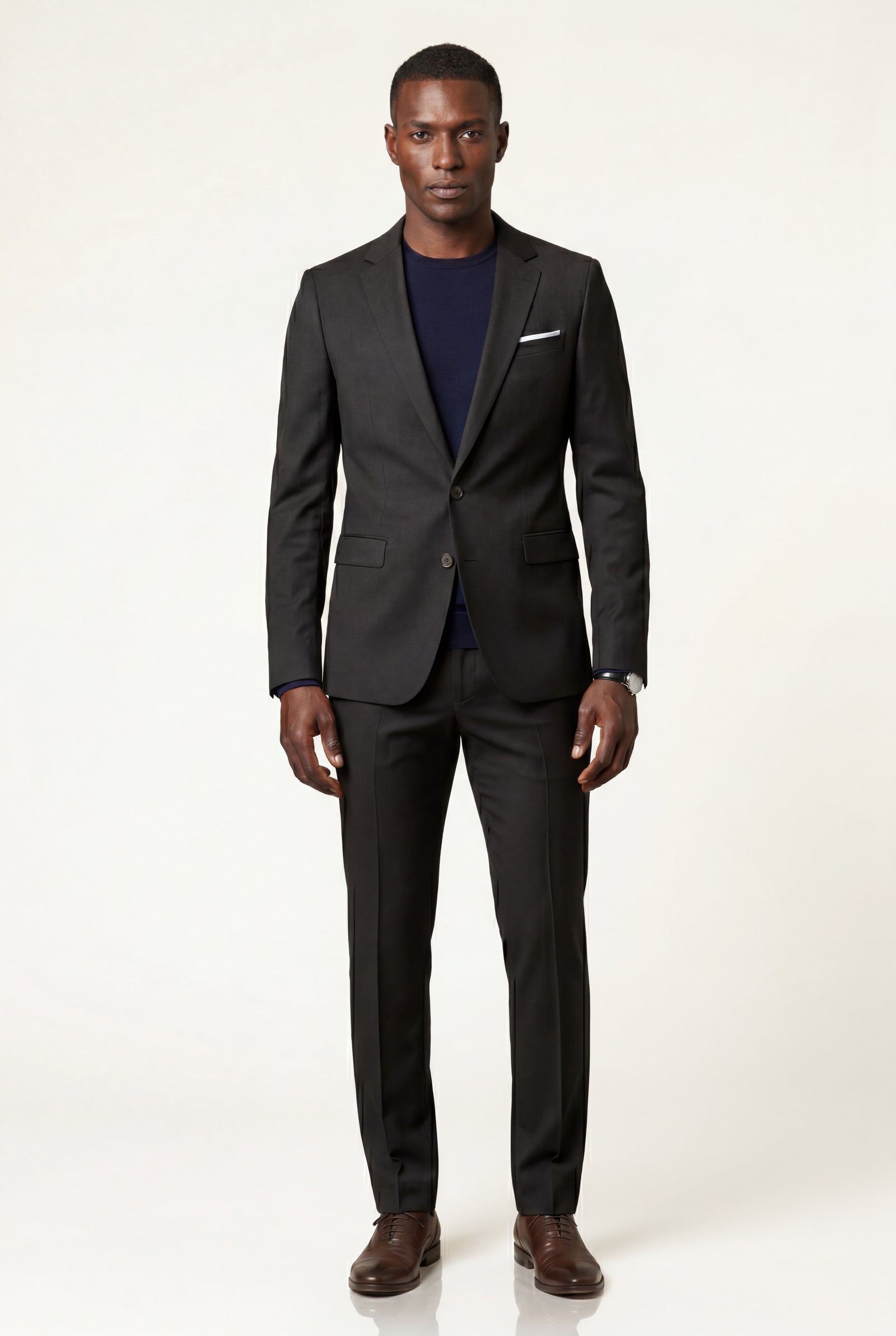 Black Modern Fit Tailored Two Piece Suit with Notch Lapel Jacket - Photo 8