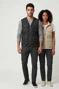 Black Multi-pocket Stand Collar Utility Vest - Vests - Photo 3