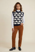 Black Navy Sheep Motif Knitted Sweater Vest - Knit cardigan - Photo 1