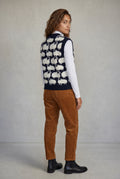 Black Navy Sheep Motif Knitted Sweater Vest - Knit cardigan - Photo 2