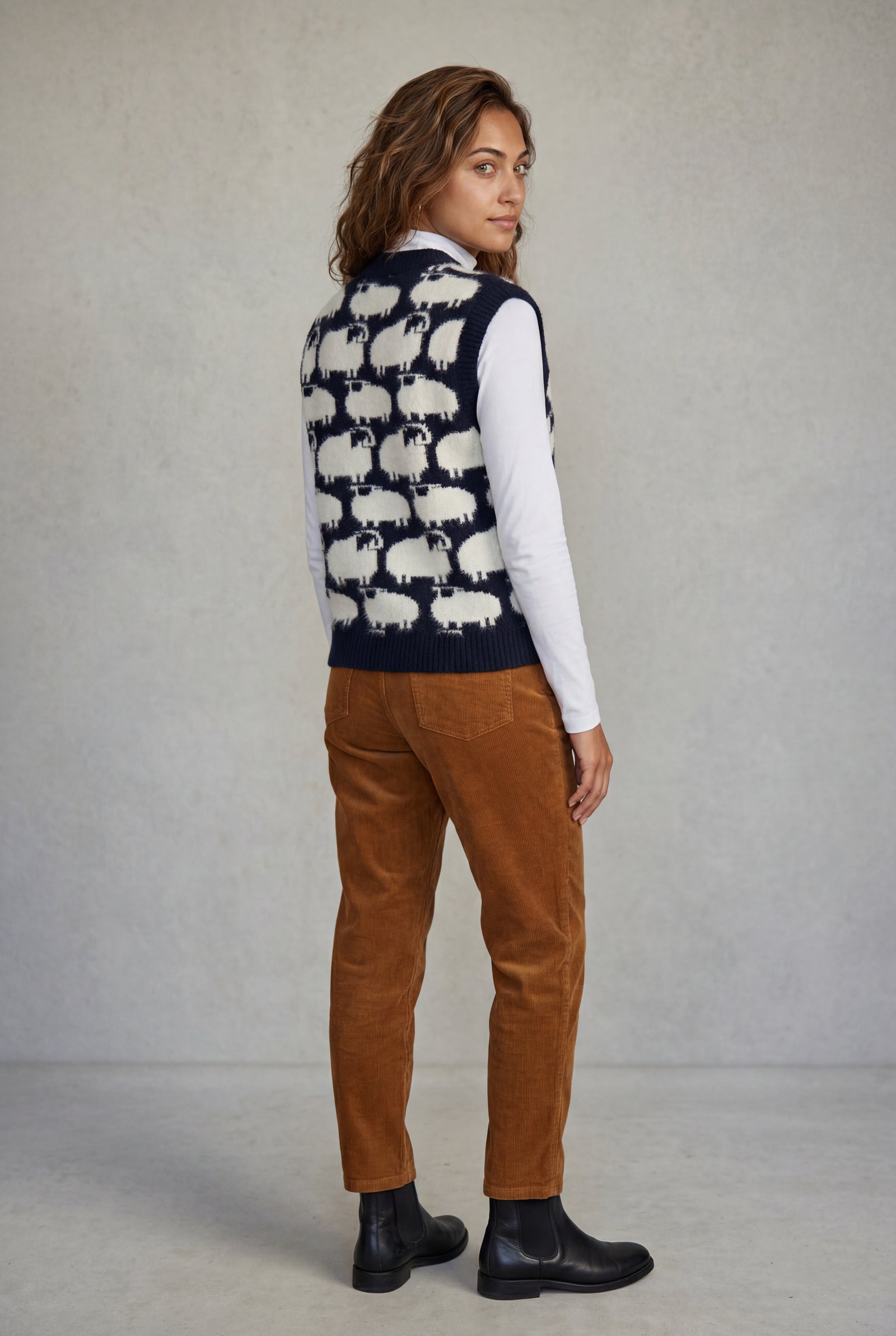 Black Navy Sheep Motif Knitted Sweater Vest - Knit cardigan - Photo 2