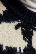 Black Navy Sheep Motif Knitted Sweater Vest - Knit cardigan - Photo 3