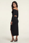 Black Off-shoulder Twist-front Crop Top and High-slit Midi Skirt Set - Crop top and skirt - Photo 6