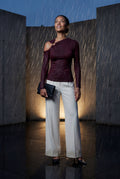 Burgundy One-shoulder Ribbed Top with Gold Ring Detail - One shoulder top - Photo 11