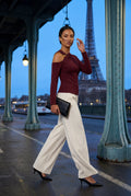 Burgundy One-shoulder Ribbed Top with Gold Ring Detail - One shoulder top - Photo 12