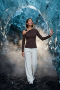 Brown One-shoulder Ribbed Top with Gold Ring Detail - One shoulder top - Photo 9
