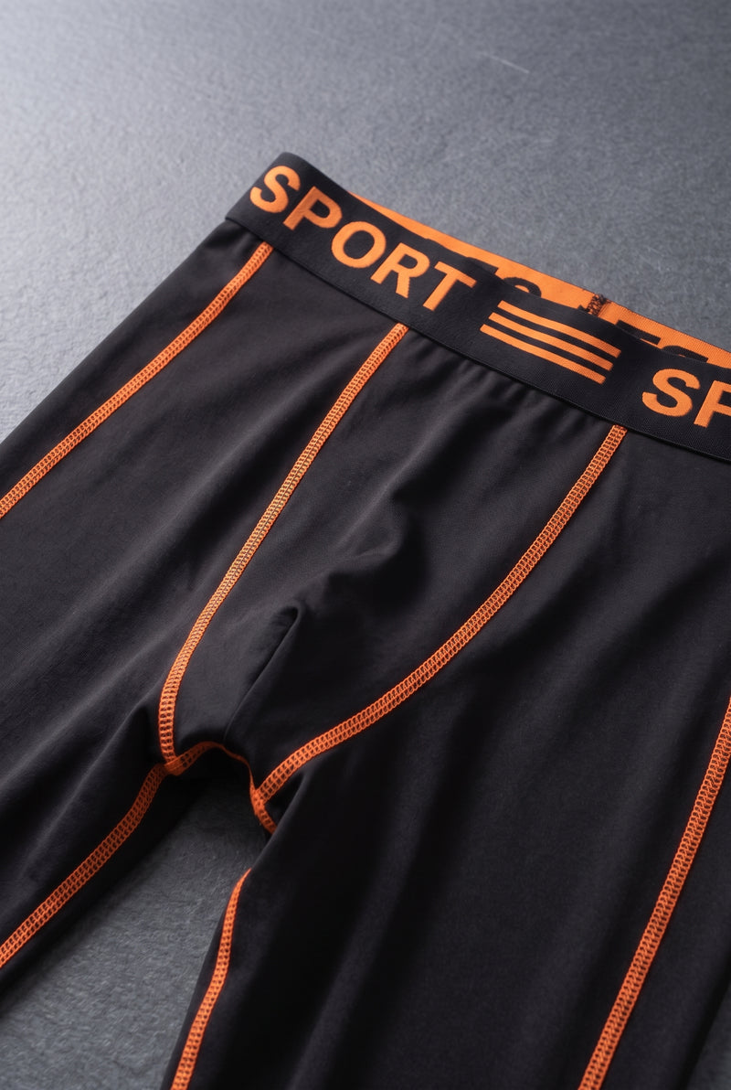 Fleece Lined Base Layer Set in Black Orange — studio detail