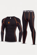 Fleece Lined Base Layer Set in Black Orange — studio front