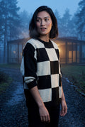 Black Oversized Checkered Crewneck Chunky Sweater - Oversized sweater - Photo 27