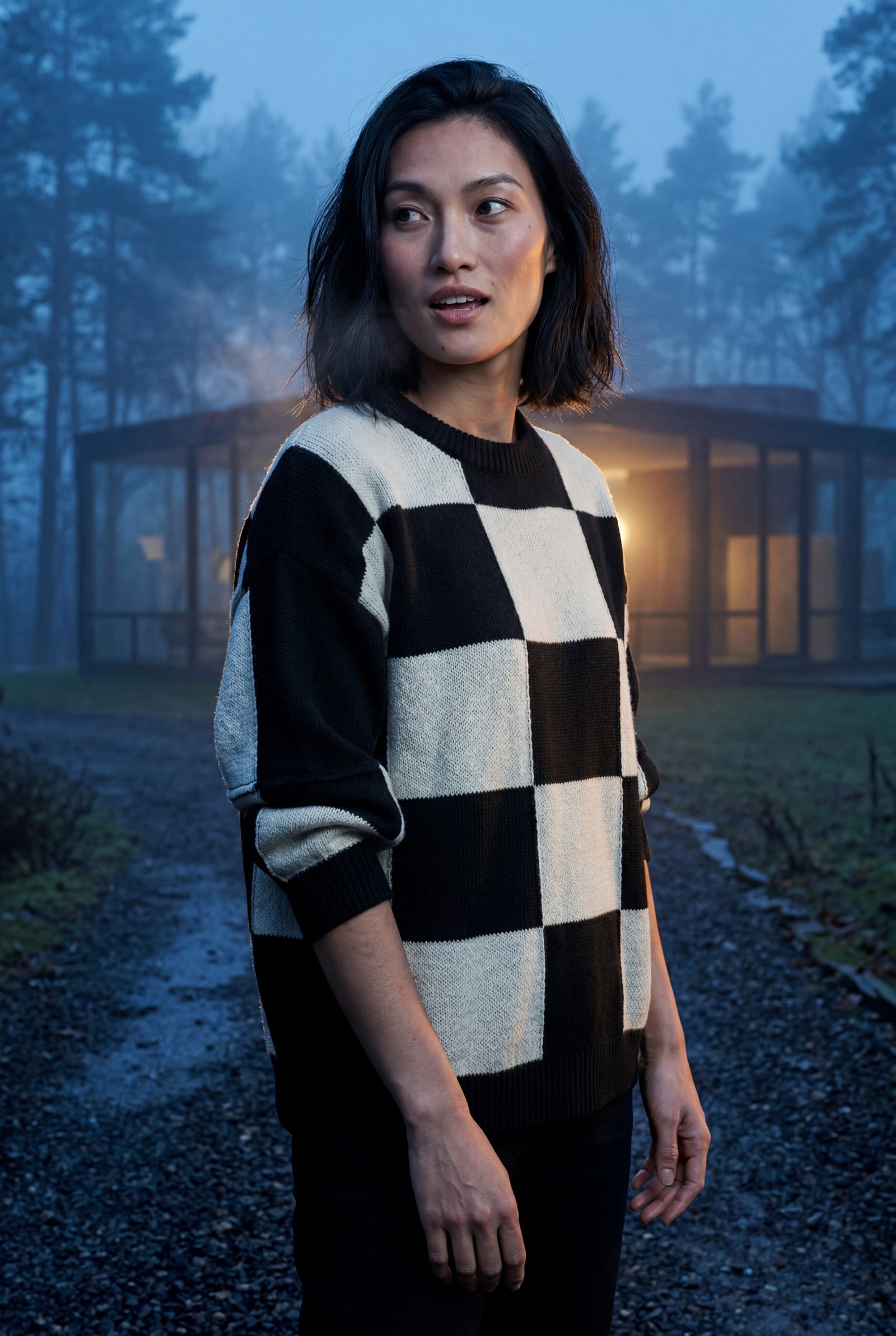Black Oversized Checkered Crewneck Chunky Sweater - Oversized sweater - Photo 27
