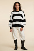 Black Oversized Chunky Striped Crewneck Sweater - Knit sweaters - Photo 3