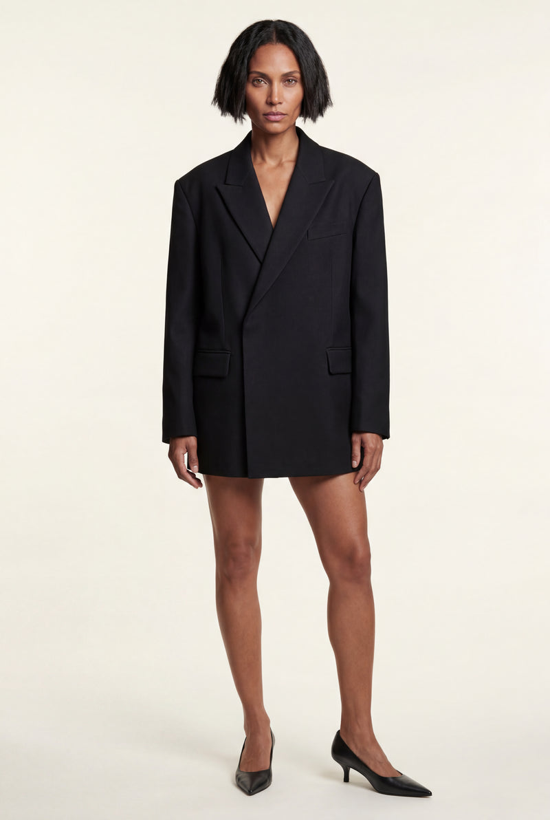 Black Oversized Single-breasted Blazer with Classic Lapel - Blazers - Photo 1