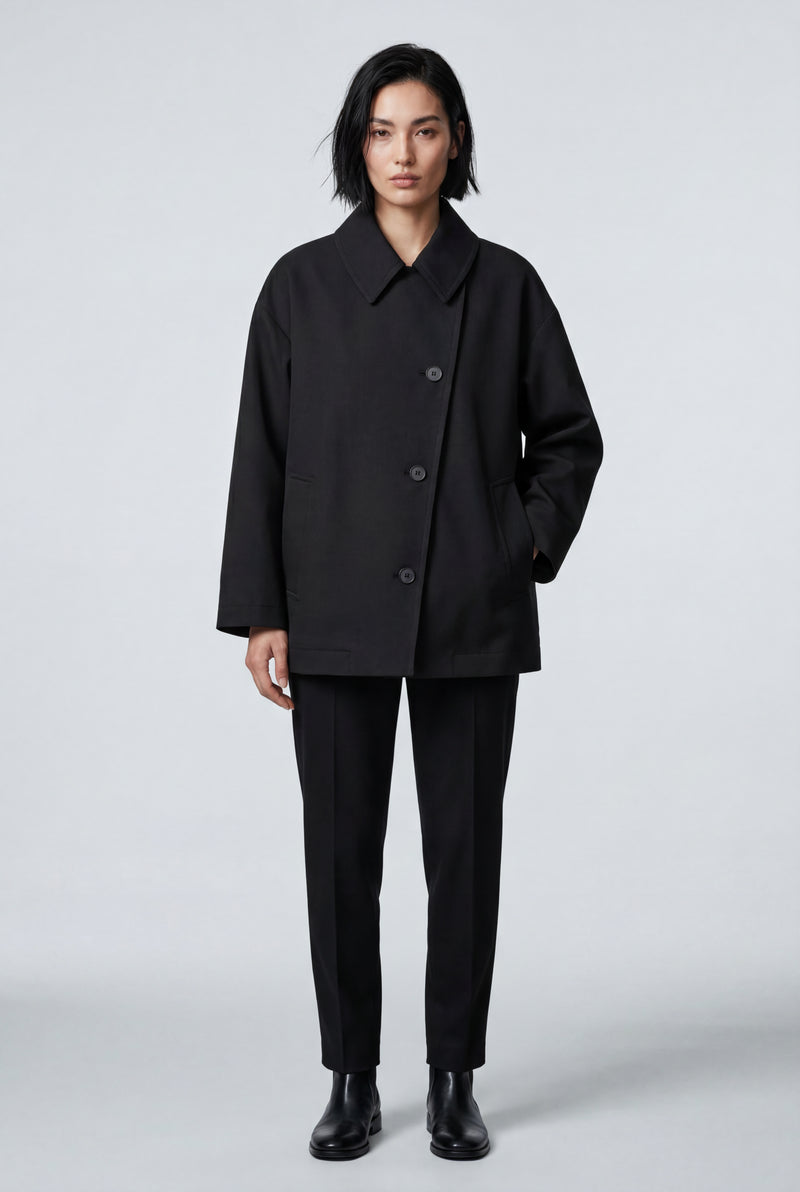 Black Oversized Single-breasted Coat with Classic Collar - Oversized coat - Photo 3
