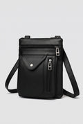 Pebbled Faux Leather Crossbody Bag in Black — studio front