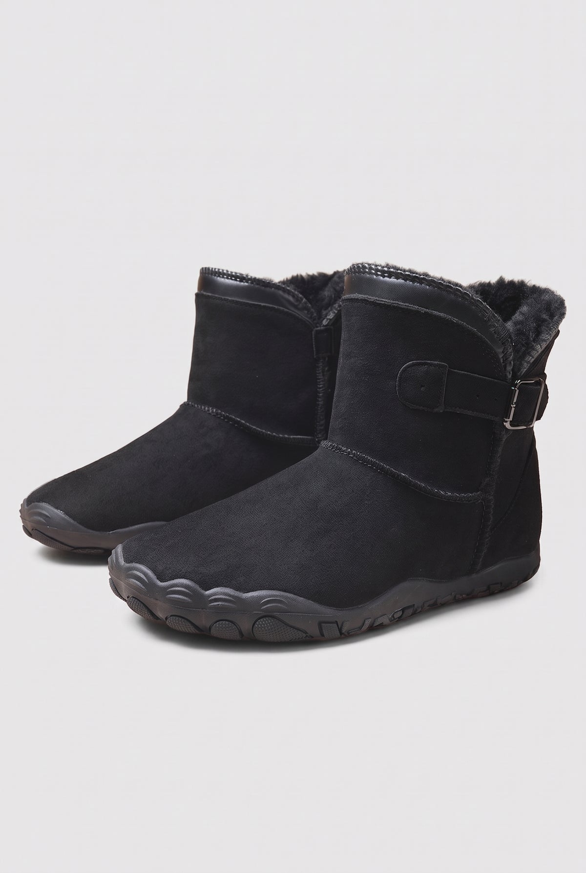 Plush Lined Ankle Boots in Black — studio front