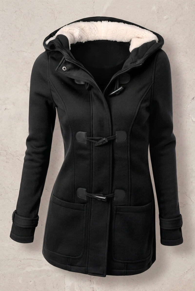 Plush-Lined Hood Duffle Coat in Black — Stilenza main image