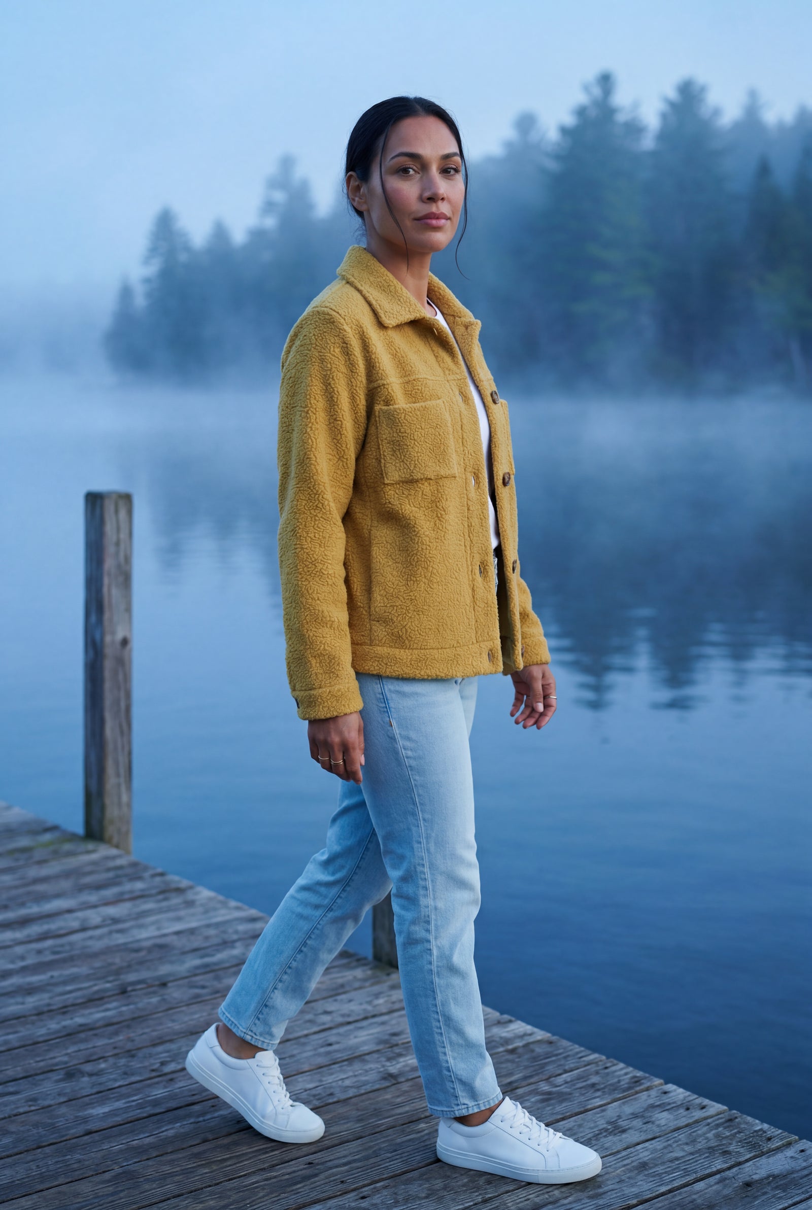 Yellow Plush Teddy Texture Relaxed Fit Shirt Jacket - Teddy jacket - Photo 7