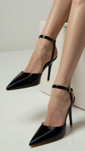 Black Pointed Toe Ankle Strap Stiletto Heels - Ankle strap heels - Photo 13