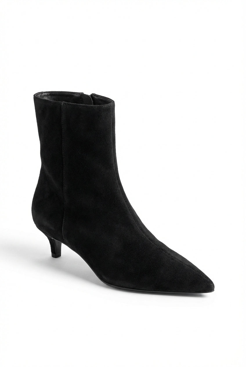Black Pointed Toe Kitten Heel Ankle Boots - Photo 1