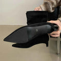 Pointed Toe Kitten Heel Ankle Boots - Photo 6