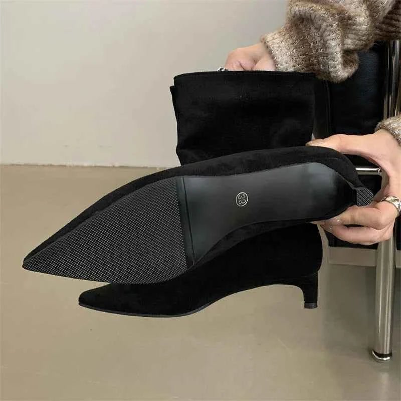 Pointed Toe Kitten Heel Ankle Boots - Photo 6