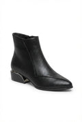 Black Pointed Toe Low Block Heel Ankle Boots - Photo 1