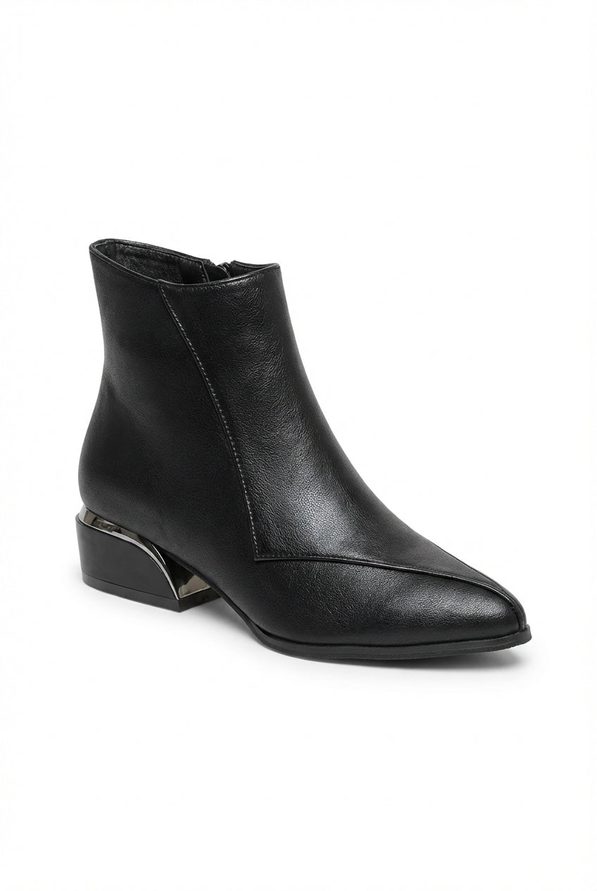 Black Pointed Toe Low Block Heel Ankle Boots - Photo 1