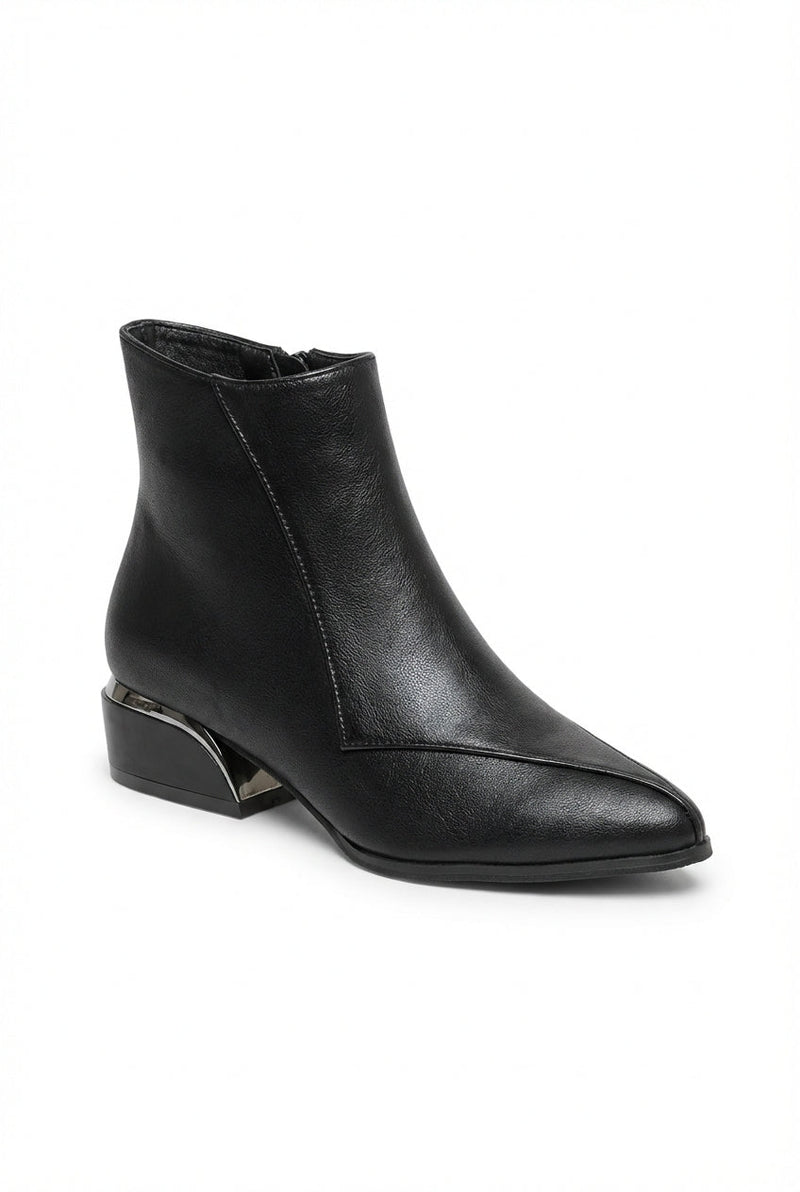 Black Pointed Toe Low Block Heel Ankle Boots - Photo 1