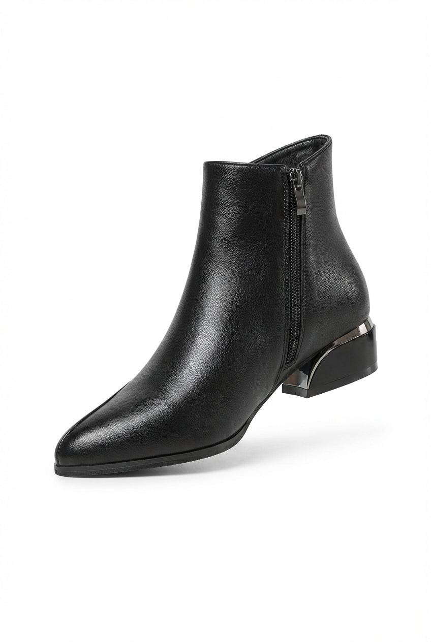 Black Pointed Toe Low Block Heel Ankle Boots - Photo 2