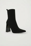 Black Pointed Toe Sock Fit Block Heel Ankle Boots - Photo 1