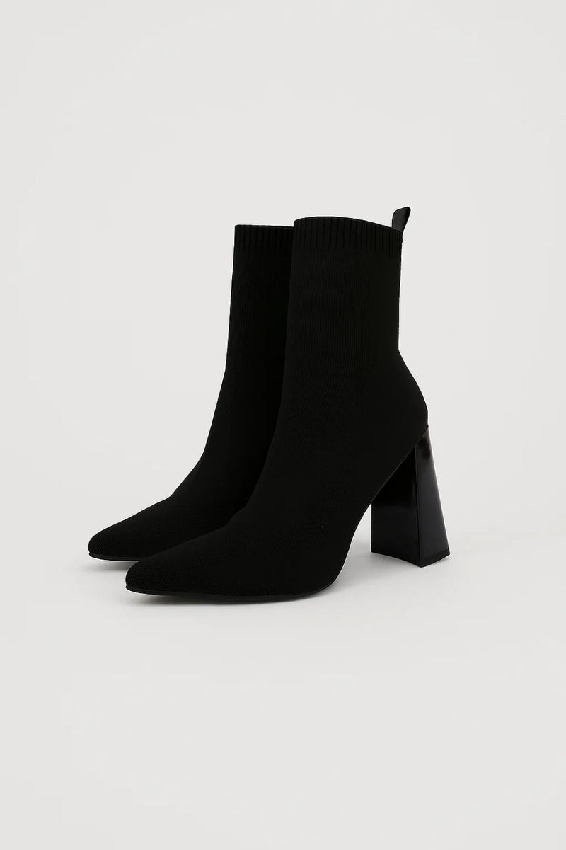 Pointed Toe Sock Fit Block Heel Ankle Boots - Photo 2
