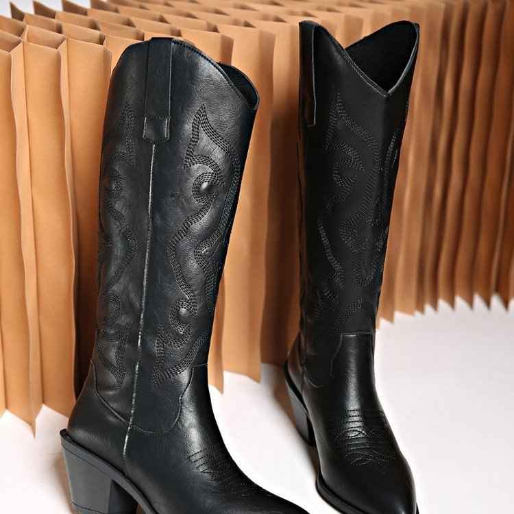Pointed Toe Tall Western Cowboy Boots with Block Heel - Photo 6