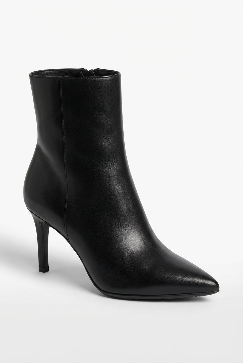 Black Polished Black Pointed Toe High Heel Ankle Boots - Photo 1
