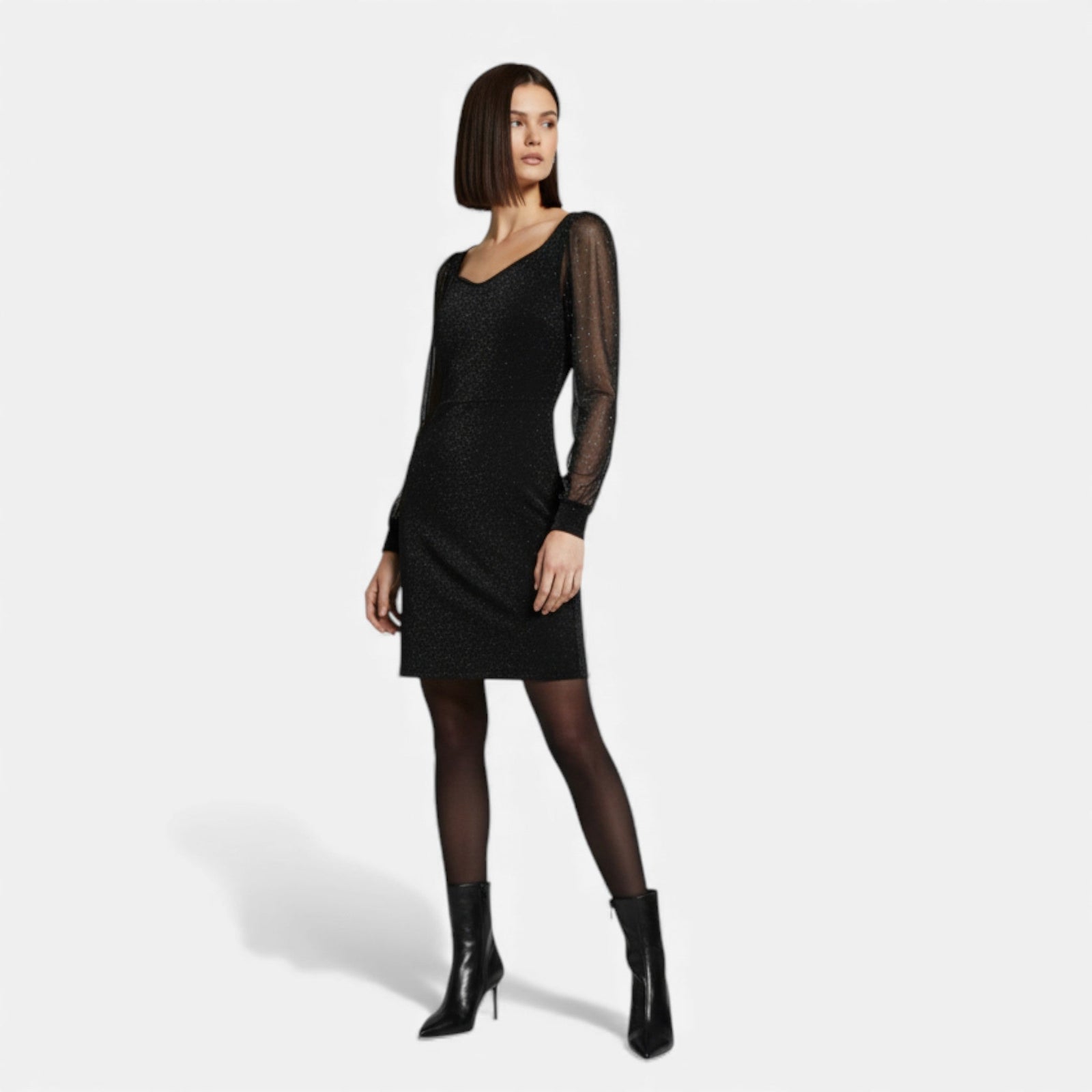 Black Polished Black Pointed Toe High Heel Ankle Boots - Photo 2