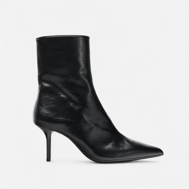 Black Polished Black Pointed Toe High Heel Ankle Boots - Photo 4