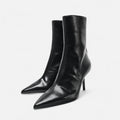 Black Polished Black Pointed Toe High Heel Ankle Boots - Photo 5