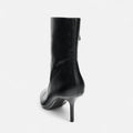 Black Polished Black Pointed Toe High Heel Ankle Boots - Photo 7