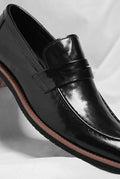 Polished Leather Penny Loafers in Black — detail