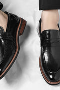 Polished Leather Penny Loafers in Black — detail
