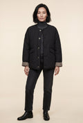 Black Quilted Button-front Jacket with Leopard Print Cuffs - Casual jackets - Photo 1