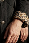 Black Quilted Button-front Jacket with Leopard Print Cuffs - Casual jackets - Photo 5