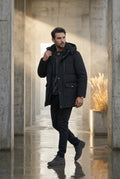 Black Quilted Hooded Parka Jacket with Storm Placket - Winter jackets - Photo 3