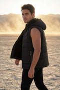 Black Quilted Hooded Puffer Vest with Zip Pockets - Hooded vests - Photo 13