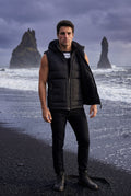 Black Quilted Hooded Puffer Vest with Zip Pockets - Hooded vests - Photo 16