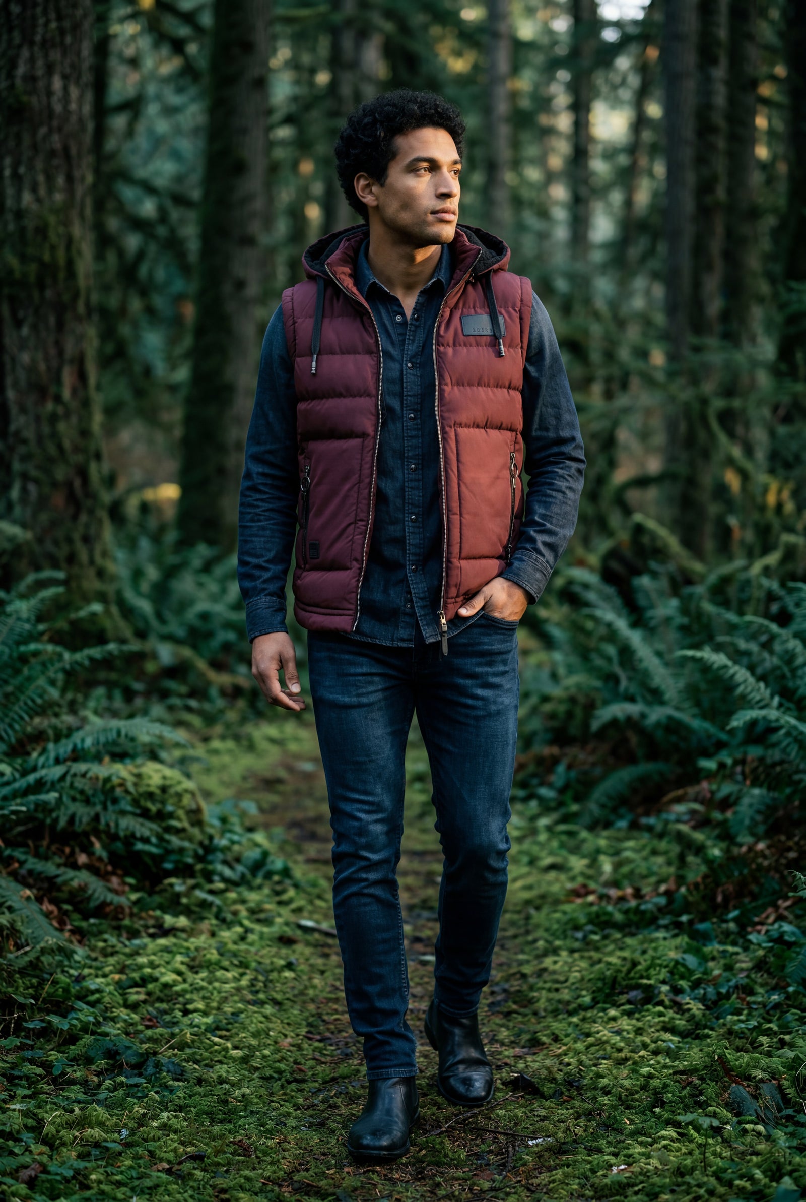 Burgundy Quilted Hooded Puffer Vest with Zip Pockets - Hooded vests - Photo 8