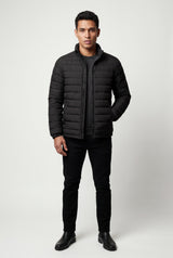Black Quilted Stand Collar Lightweight Puffer Jacket - Lightweight jackets - Photo 1